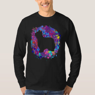 Camiseta Cão Briard Rosa Arte de respingo de aquarela Amo c