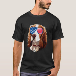 Camiseta Cão Brittany Spaniel Bandeira Americana Patriótica