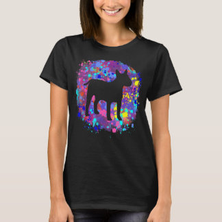 Camiseta Cão Bull Terrier Arte de respingo de aquarela rosa