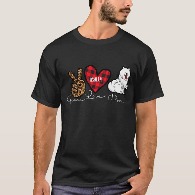 Camiseta Cão Cachorro de Amor de Paz Xadrez Pomeraniana (Frente)