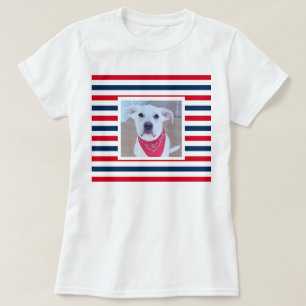 Camiseta Cão Cachorro Vermelho Branco Azul Strips Foto Patr