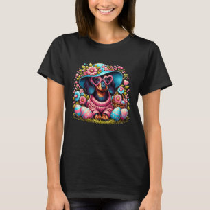 Camiseta Cão Cachshund Weiner Cachorro Ovos Florais Páscoa