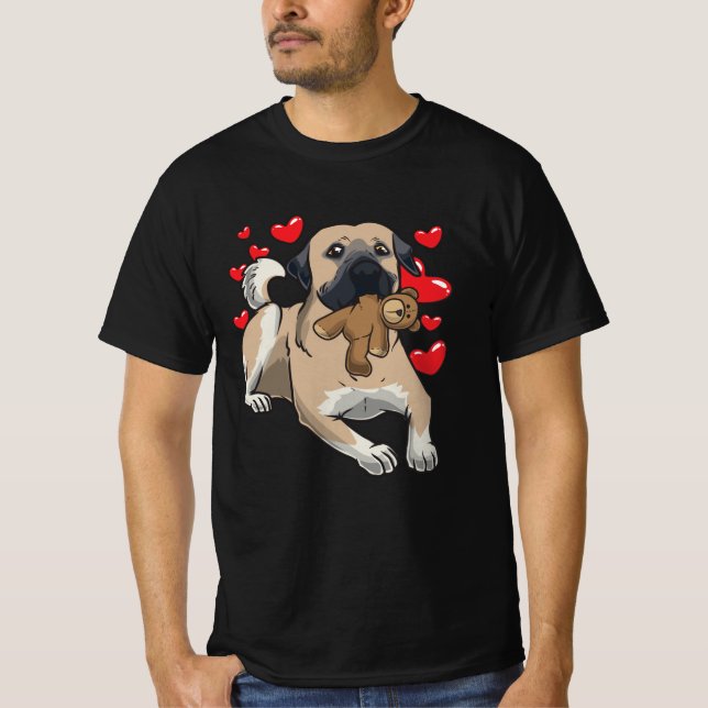 Camiseta Cão-cangal com animal recheado e muitos corações (Frente)