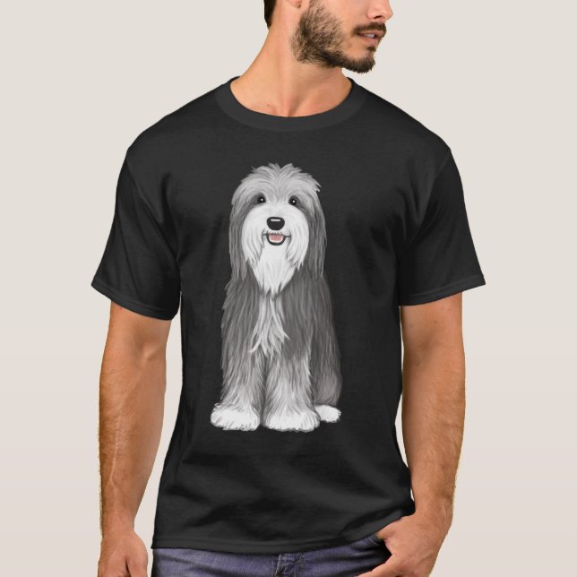 Camiseta Cão Cartoon Collie | Cute Beardie Lover (Frente)