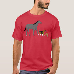Camiseta cão-cavalo e gato