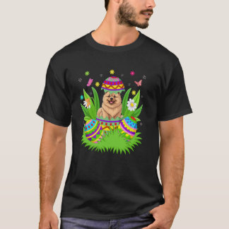 Camiseta Cão Chow Chow Coelho da Páscoa Feliz Caça ao Ovo C
