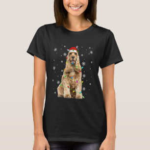 Camiseta Cão Cocker Spaniel Inglês Luzes de Natal Engraçado