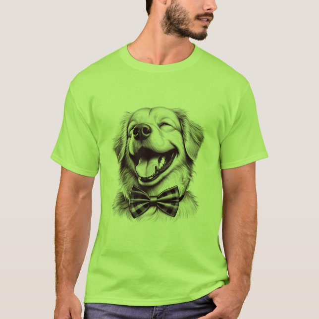 Camiseta cão com arco de gravata rindo (Frente)