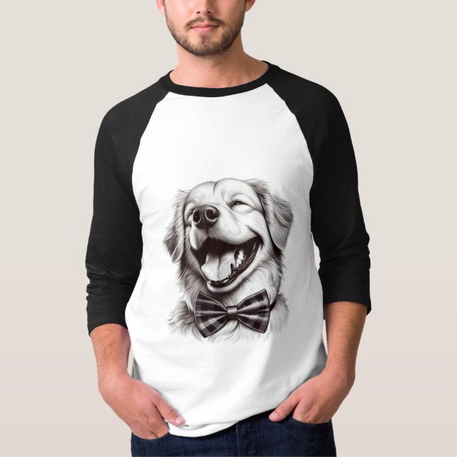 Camiseta cão com arco de gravata rindo (Frente)