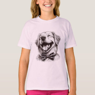 Camiseta cão com arco de gravata rindo