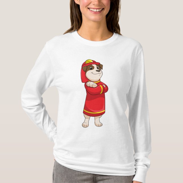 Camiseta Cão como Bombeiro com Capacete (Frente)