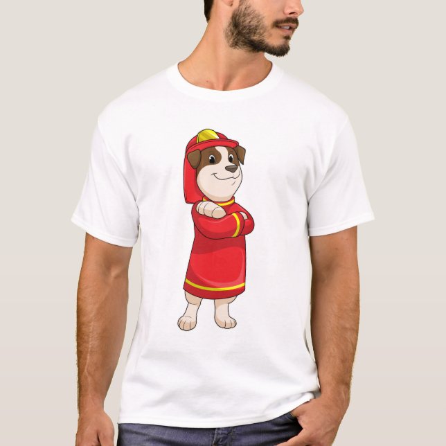 Camiseta Cão como Bombeiro com Capacete (Frente)