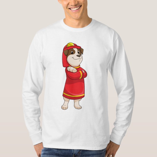 Camiseta Cão como Bombeiro com Capacete (Frente)
