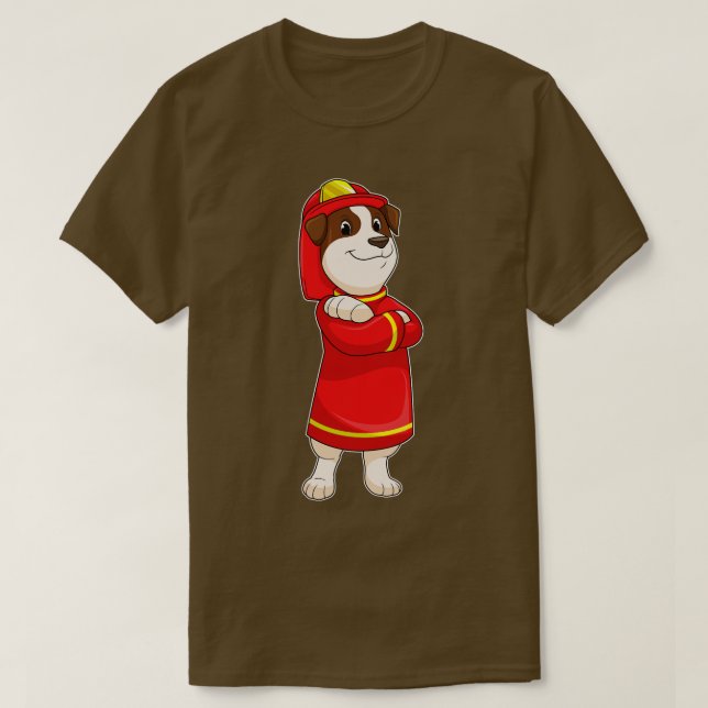 Camiseta Cão como Bombeiro com Capacete (Frente do Design)