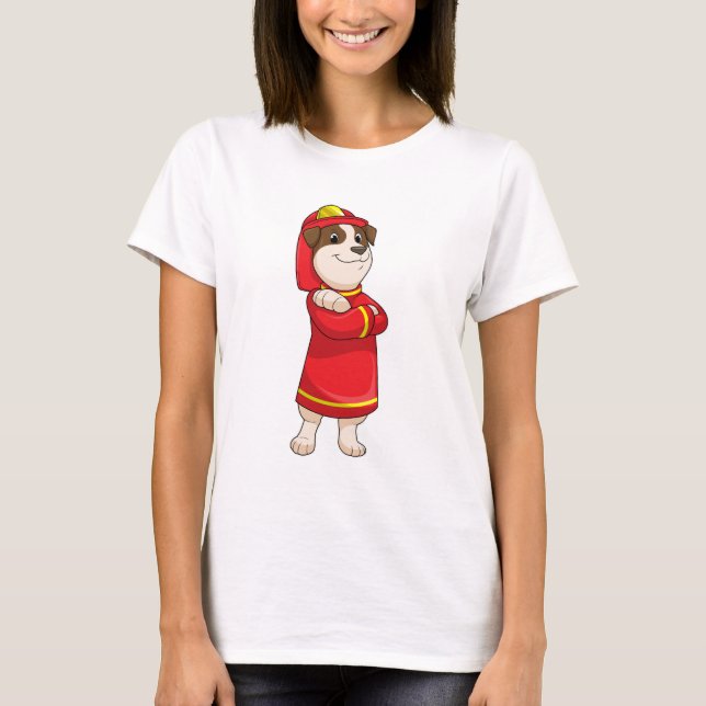 Camiseta Cão como Bombeiro com Capacete (Frente)