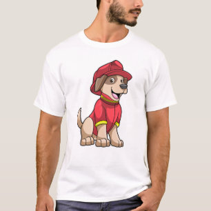 Camiseta Cão como Bombeiro com capacete de Fogo