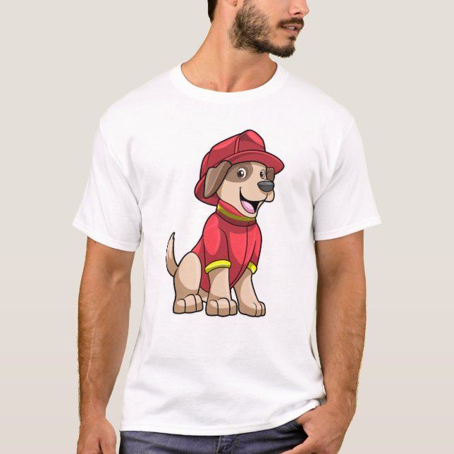 Camiseta Cão como Bombeiro com capacete de Fogo (Frente)
