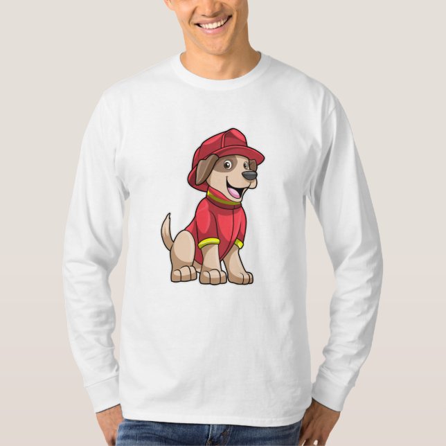 Camiseta Cão como Bombeiro com capacete de Fogo (Frente)