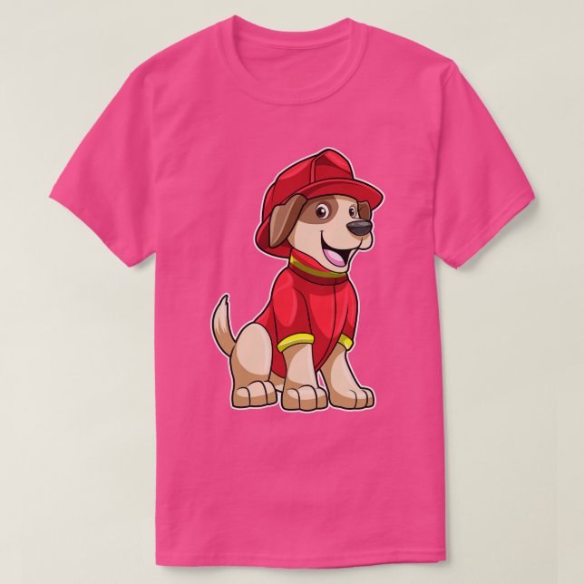 Camiseta Cão como Bombeiro com capacete de Fogo (Frente do Design)