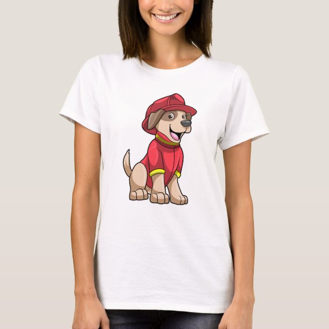 Camiseta Cão como Bombeiro com capacete de Fogo (Frente)