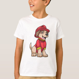 Camiseta Cão como Bombeiro com capacete de Fogo