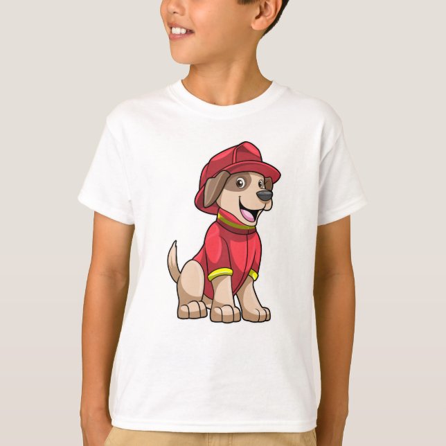 Camiseta Cão como Bombeiro com capacete de Fogo (Frente)