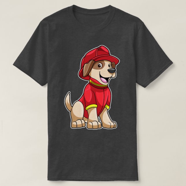Camiseta Cão como Bombeiro com capacete de Fogo (Frente do Design)