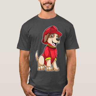 Camiseta Cão como Bombeiro com capacete de Fogo