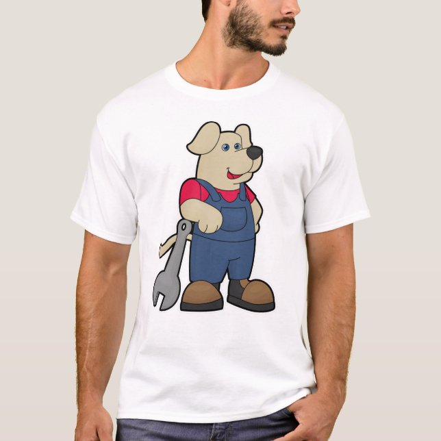 Camiseta Cão como mecânico com chave inglesa (Frente)