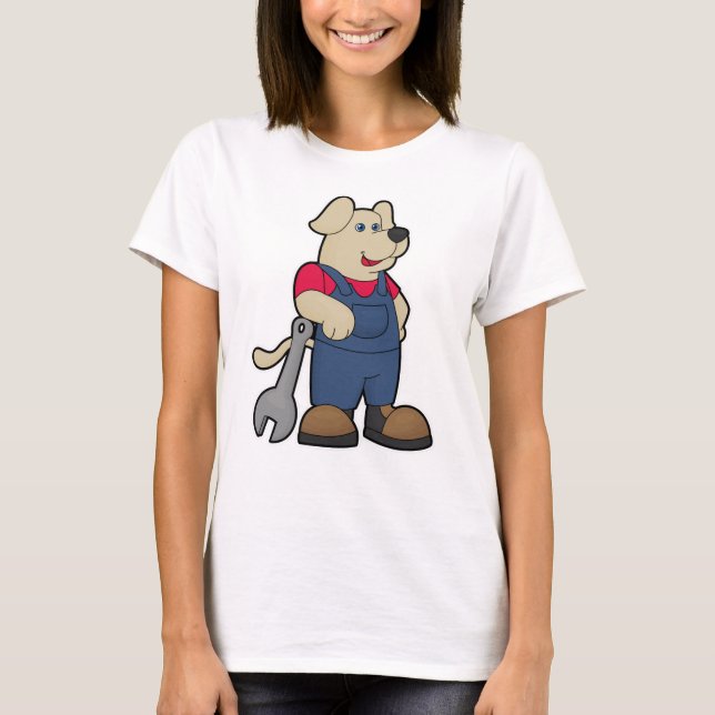 Camiseta Cão como mecânico com chave inglesa (Frente)