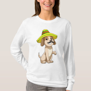 Camiseta Cão como mexicano com chapéu de palha