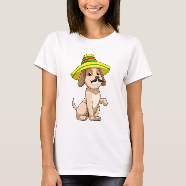 Camiseta Cão como mexicano com chapéu de palha (Frente)