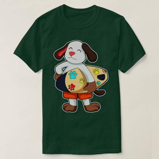 Camiseta Cão como Surfer com Surfboard (Frente do Design)