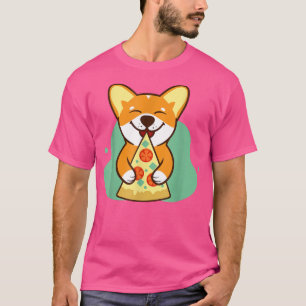 Camiseta cão corgês comendo pizza amante de estimação
