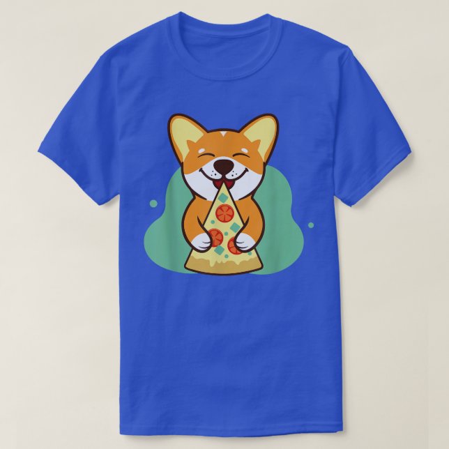 Camiseta cão corgês comendo pizza amante de estimação (Frente do Design)