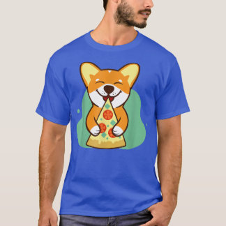 Camiseta cão corgês comendo pizza amante de estimação