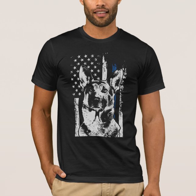Camiseta Cão da Polícia da Linha Azul Belga Malinois (Frente)