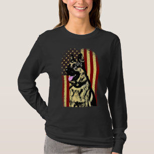 Camiseta Cão da Raça Pastor Alemão Bandeira Americana Patri