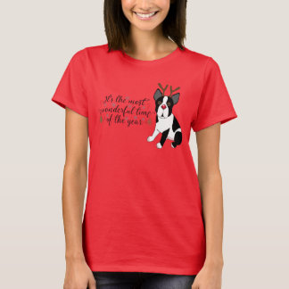 Camiseta Cão da rena de Boston Terrier do Natal
