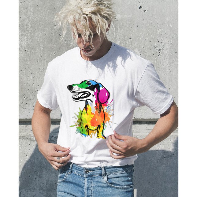 Camiseta Cão-Dachshund Aquarela Doxie Men Coloridos (Dachshund Tee Shirt)