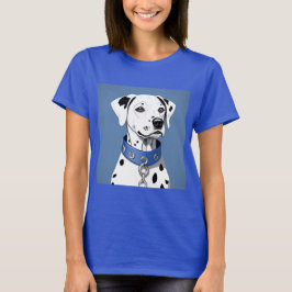 Camiseta Cão Dalmata Usando uma Coleira Azul
