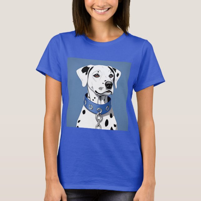 Camiseta Cão Dalmático Vestindo uma coleira azul (Frente)