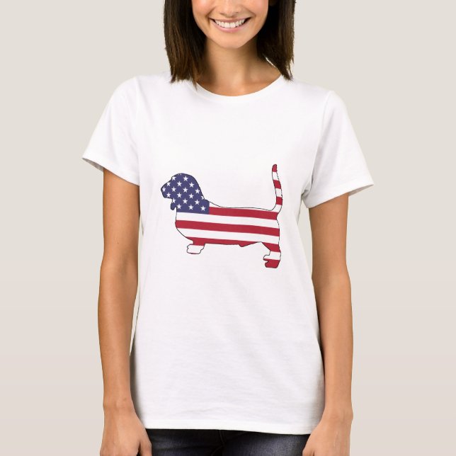 Camiseta Cão de Basset "bandeira americana " (Frente)