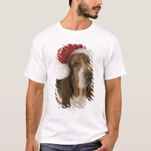 Camiseta Cão de Basset no chapéu do papai noel