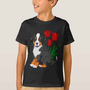 Camiseta Cão de Bernese com tulipas