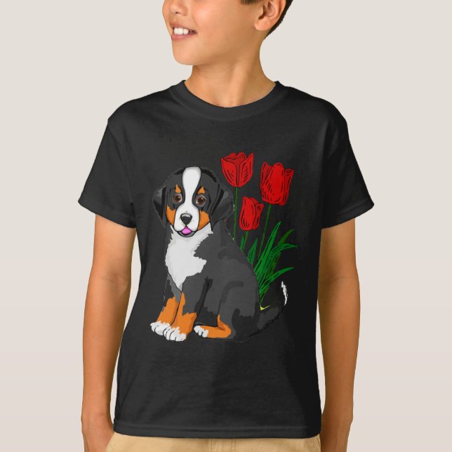 Camiseta Cão de Bernese com tulipas (Frente)