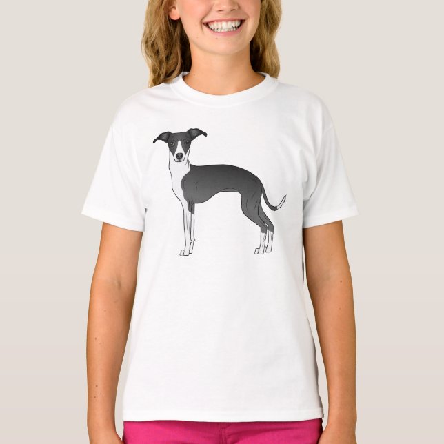 Camiseta Cão-De-Cartografia De Galgo Grego, Branco E Preto (Frente)