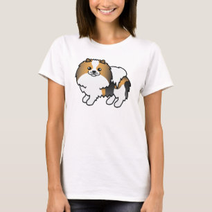 Camiseta Cão-de-Cartoon Cole Tricolor Pomeraniano