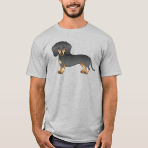 Camiseta Cão-De-Cartoon De Cabelo Curto Preto E Curto
