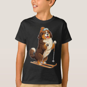 Camiseta Cão de Cartoon Divertido Desfrutando do Esqui